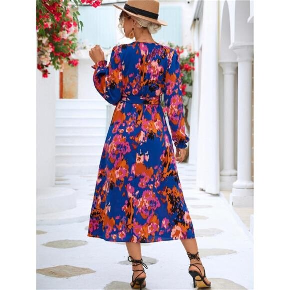 Printed Surplice Long Sleeve Midi Dress - Picture 9 of 11